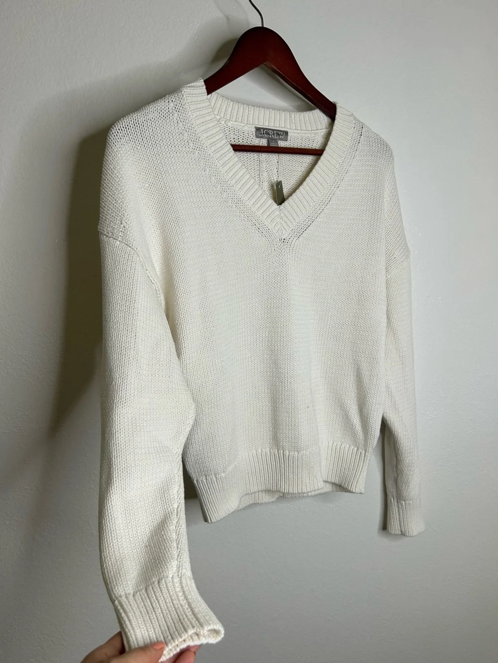 NWT J. Crew Cotton-Blend V-neck Pullover Sweater in Ivory Size Small